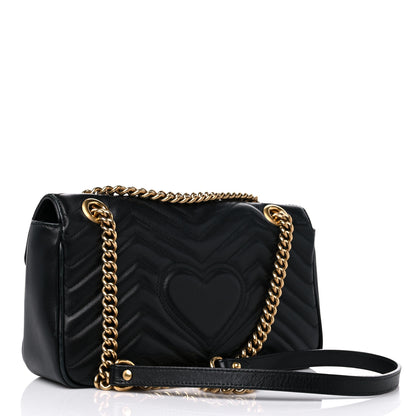 Gucci Calfskin Matelasse Small GG Marmont Shoulder Bag Black 3 of 14