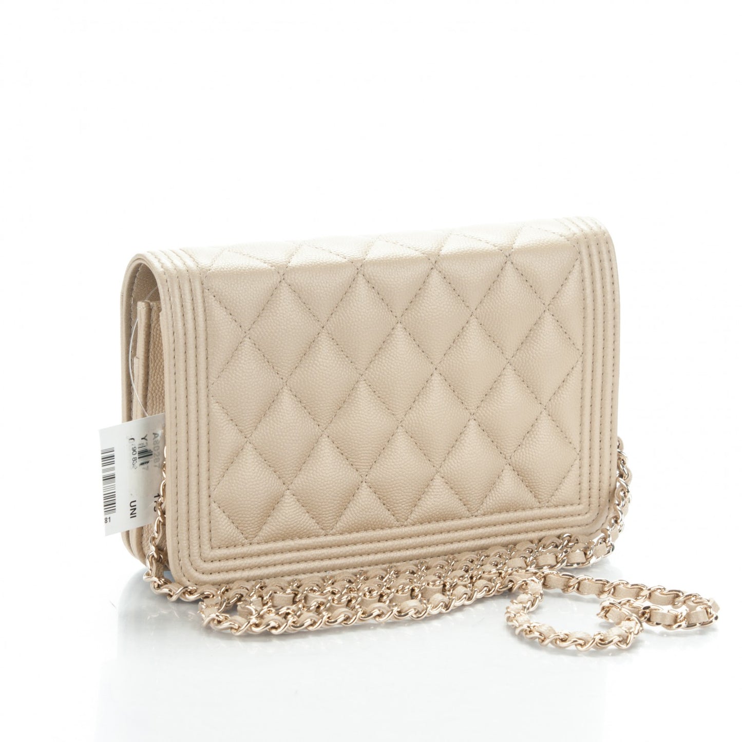 Caviar Quilted Boy Wallet On Chain WOC Light Gold