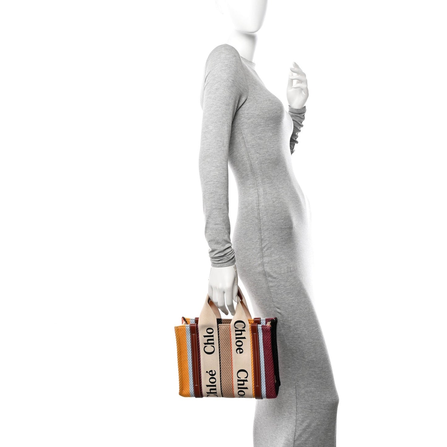 Cotton Calfskin Small Woody Striped Ribbon Tote Multicolor