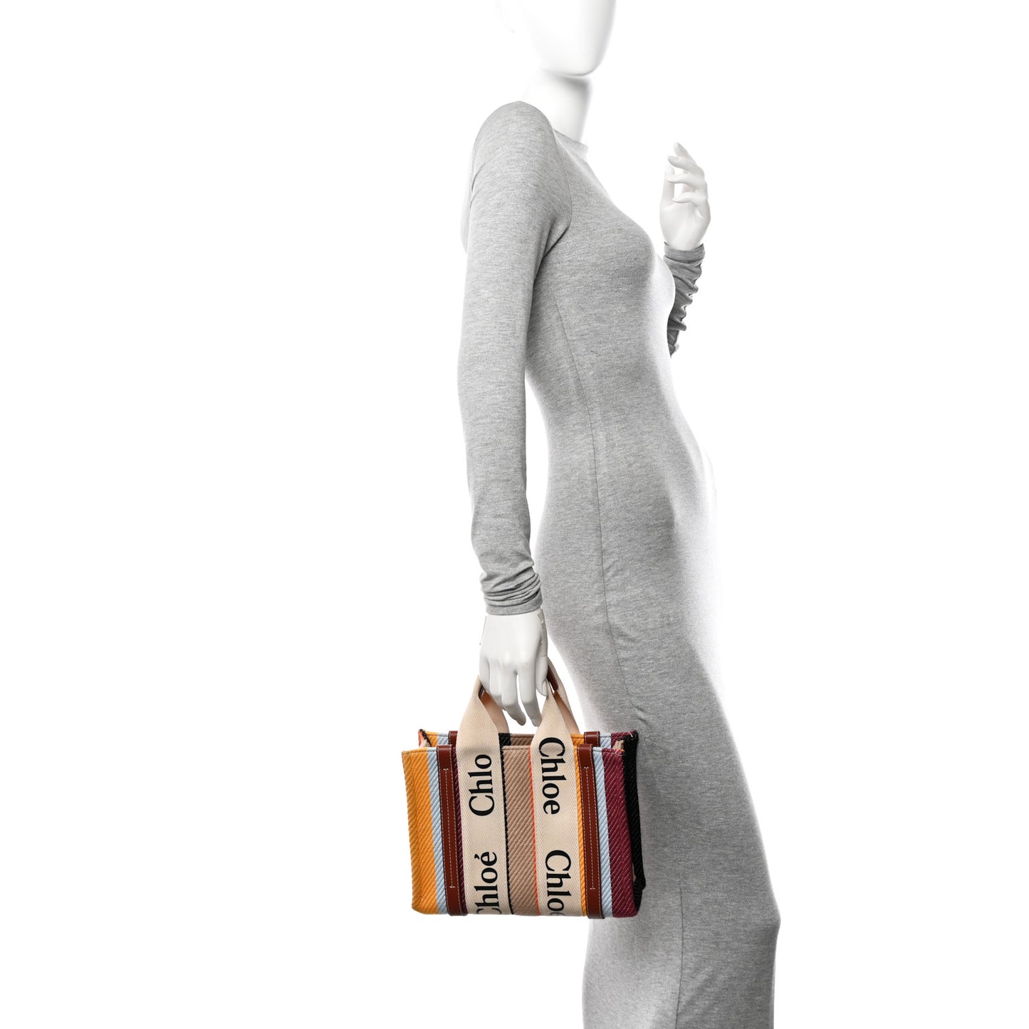 Cotton Calfskin Small Woody Striped Ribbon Tote Multicolor