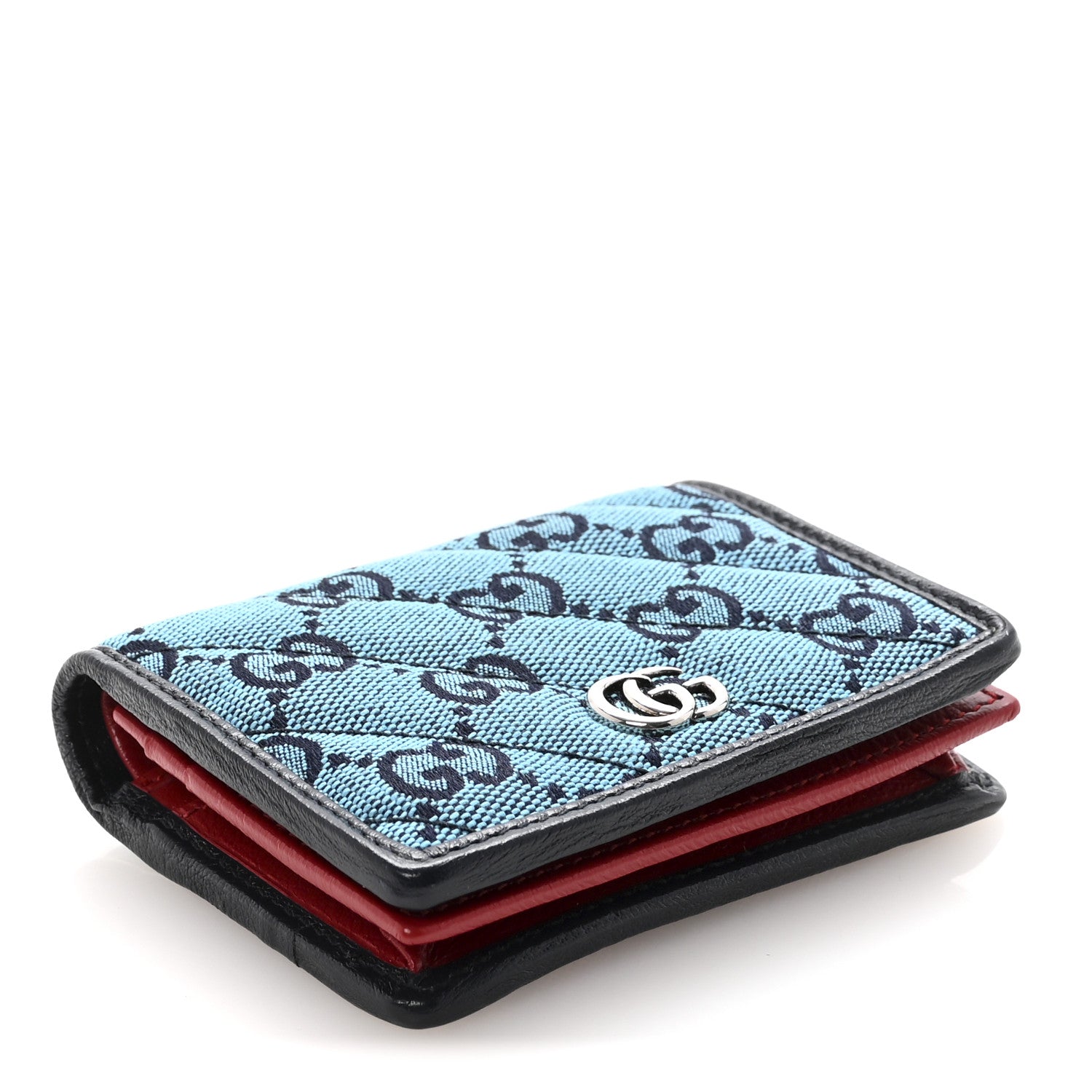 Gucci Monogram Multicolor Matelasse Diagonal GG Marmont Card Case Wallet Light Blue Pink Blue Hibiscus Red 4 of 7