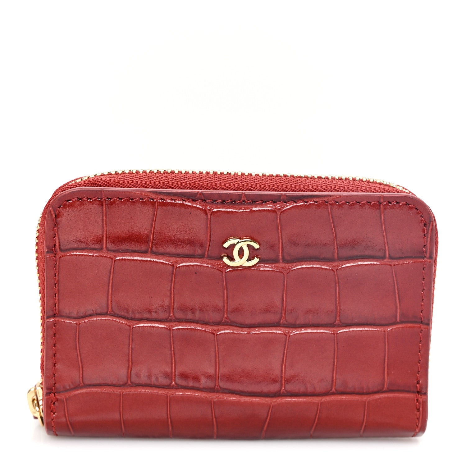 Chanel Calfskin Crocodile Embossed Crococo Coin Purse Burgundy 1 of 7
