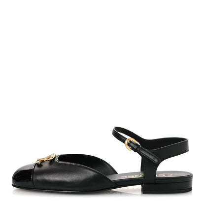 Chanel Lambskin Patent Cap Toe Crystal Enamel CC Mary Jane Slingback Flats 36 Black 1 of 12