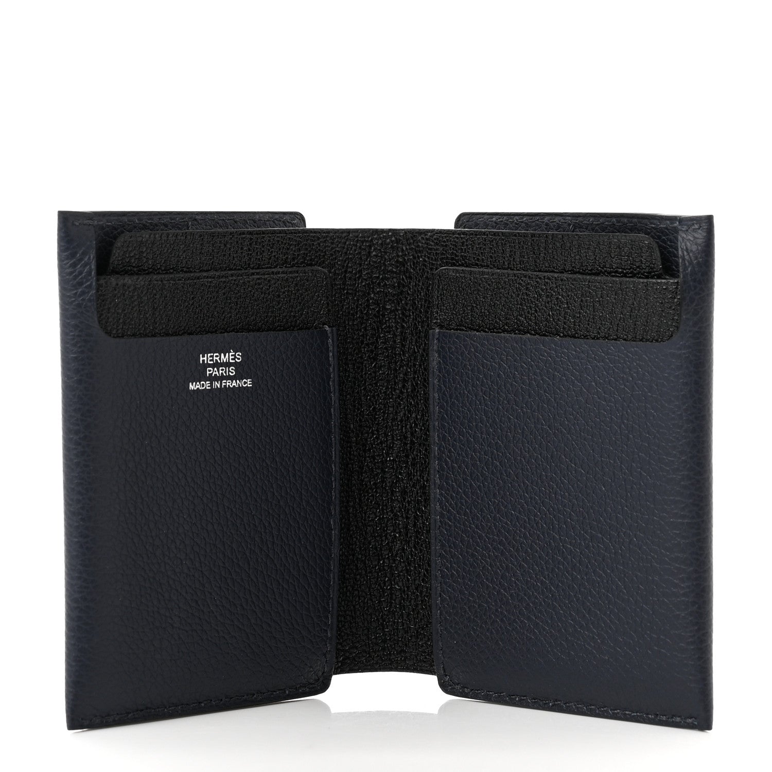 Hermes Evercolor Chevre Mysore Open Vertical Card Holder Bleu Nuit Black 5 of 6