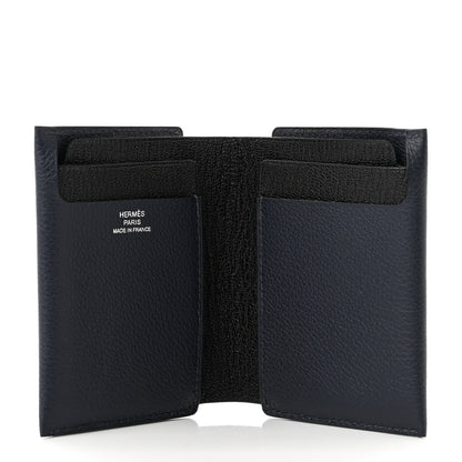 Hermes Evercolor Chevre Mysore Open Vertical Card Holder Bleu Nuit Black 5 of 6