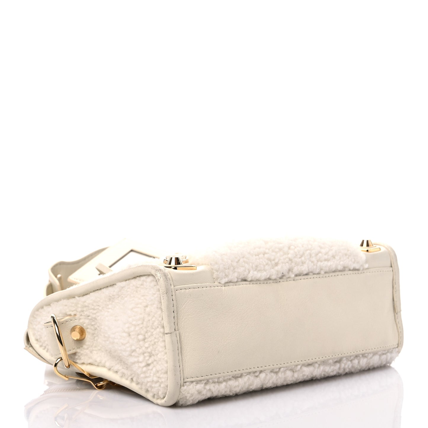Shearling Nappa Gold Metallic Edge Hardware Mini City Cream