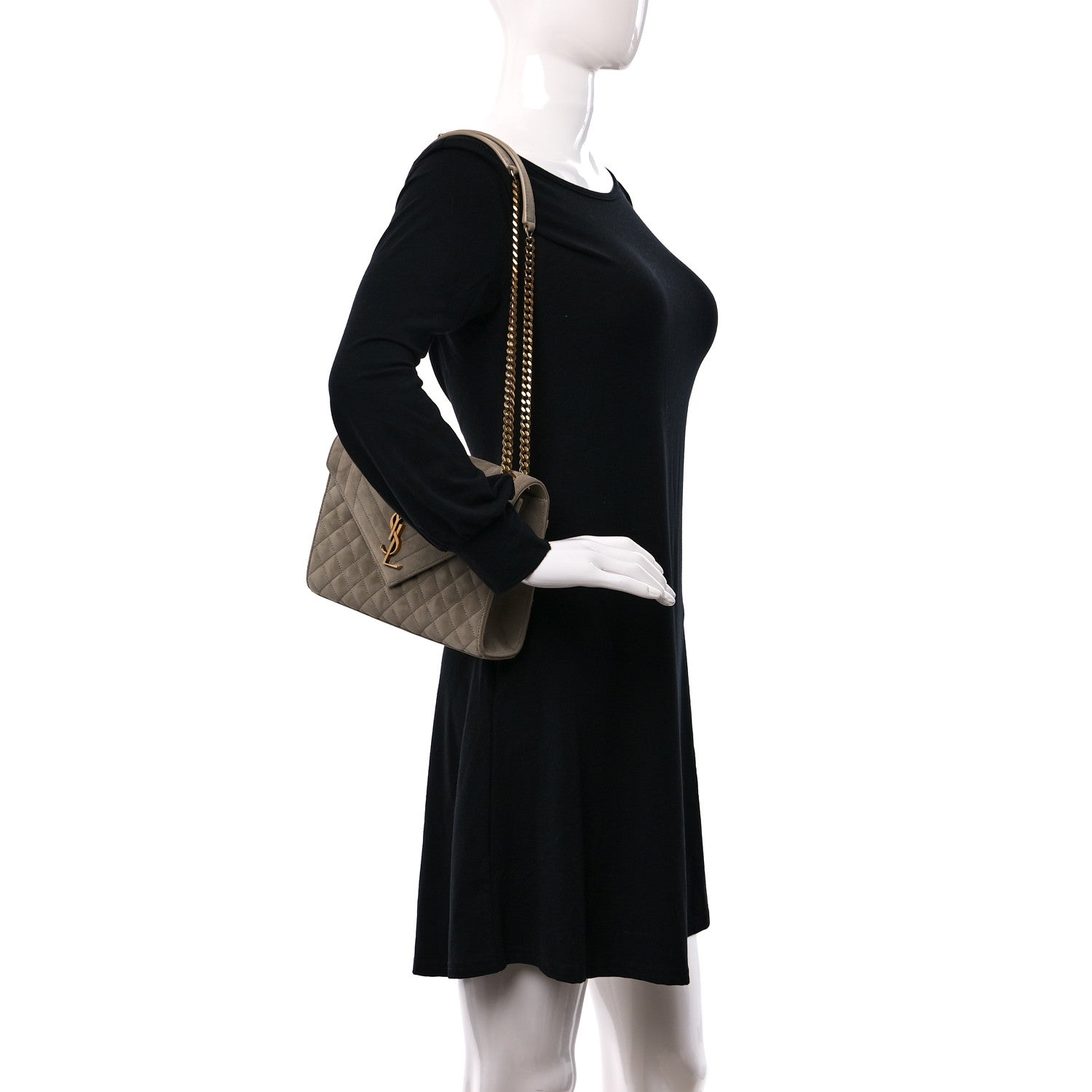 Saint Laurent Suede Mixed Matelasse Triquilt Medium Monogram Envelope Satchel Sea Salt 2 of 8