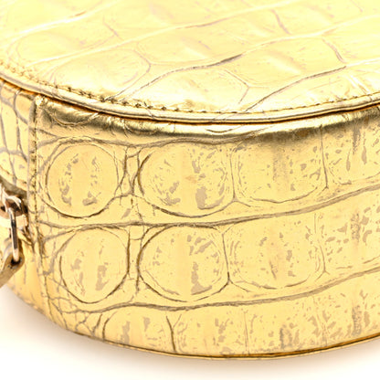Chanel Metallic Calfskin Crocodile Embossed Cocodile Round Clutch with Chain Gold 9 of 10