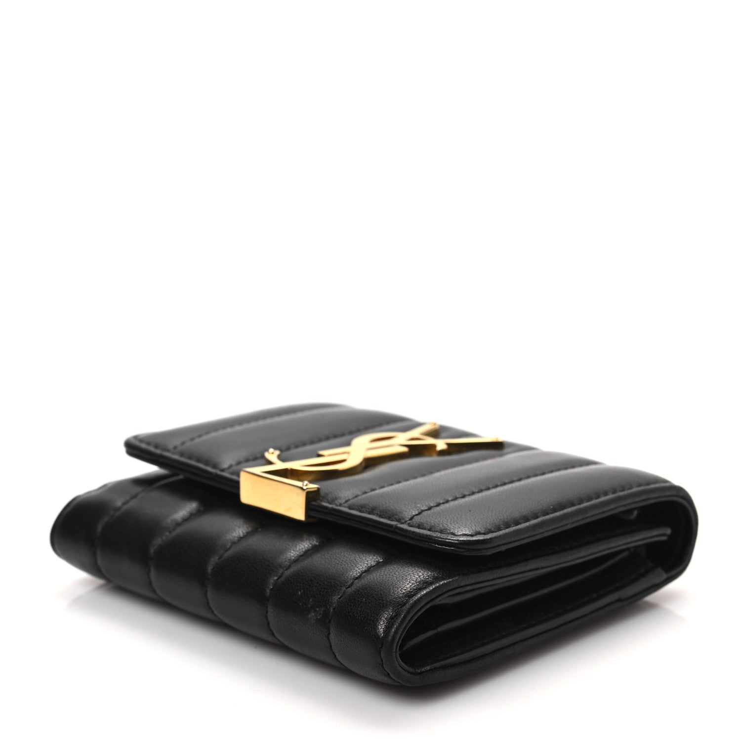 Saint Laurent Lambskin Matelasse Monogram Vicky Tri-Fold Wallet Black 8 of 8