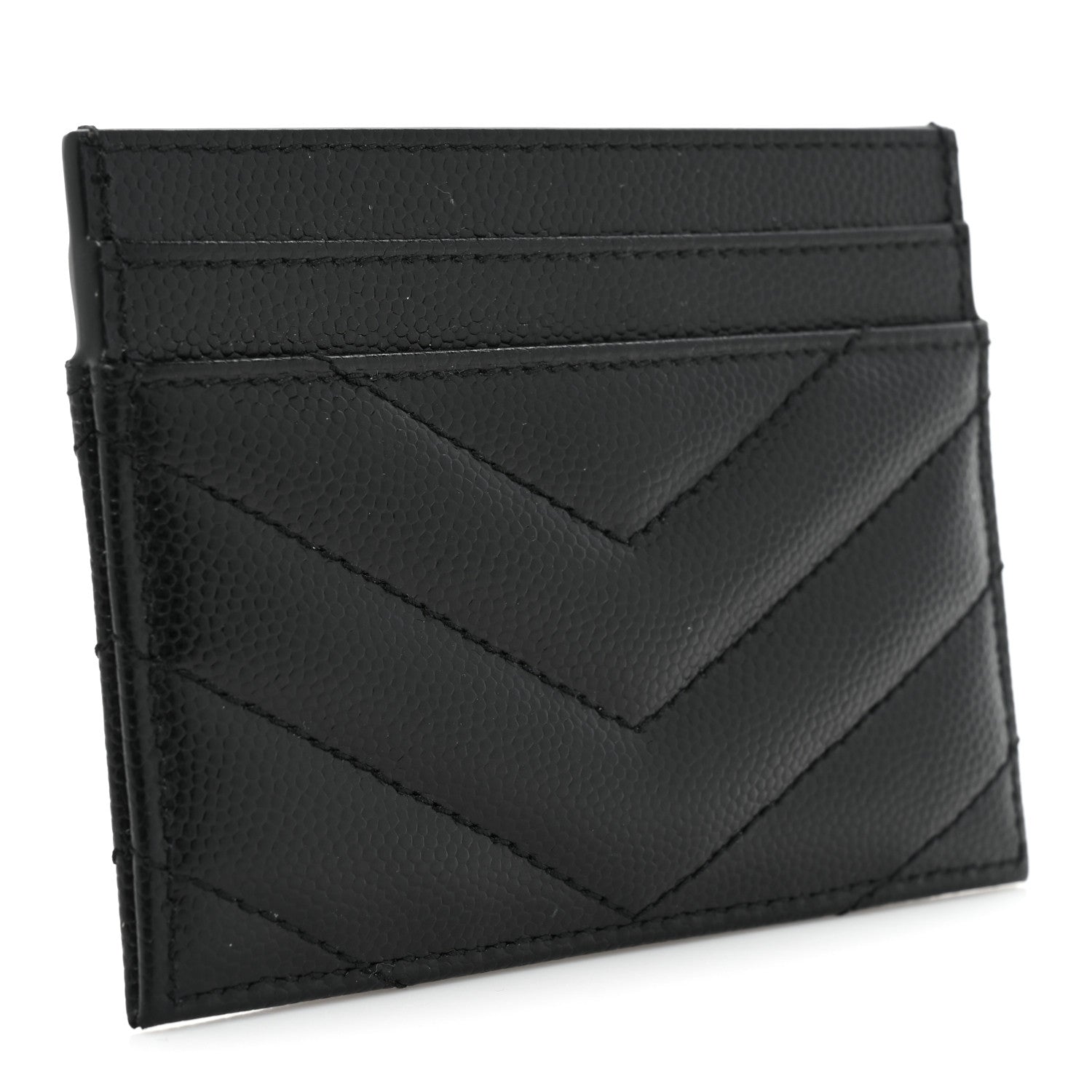 Saint Laurent Grain De Poudre Matelasse Chevron Monogram Credit Card Case Black 3 of 9