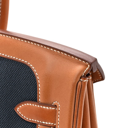 Hermes Toile Natural Barenia Flag Birkin 35 Fauve Bleu Indigo Bleu Thalassa 17 of 19