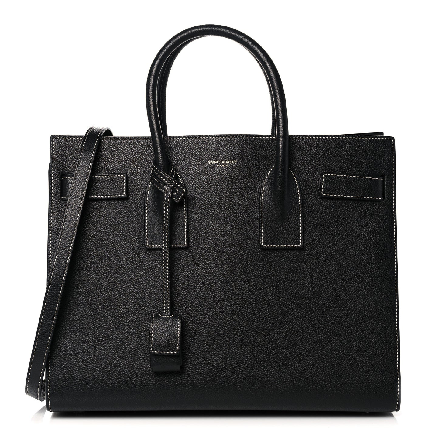 Grained Calfskin Topstitch Small Sac De Jour Black Porcelain