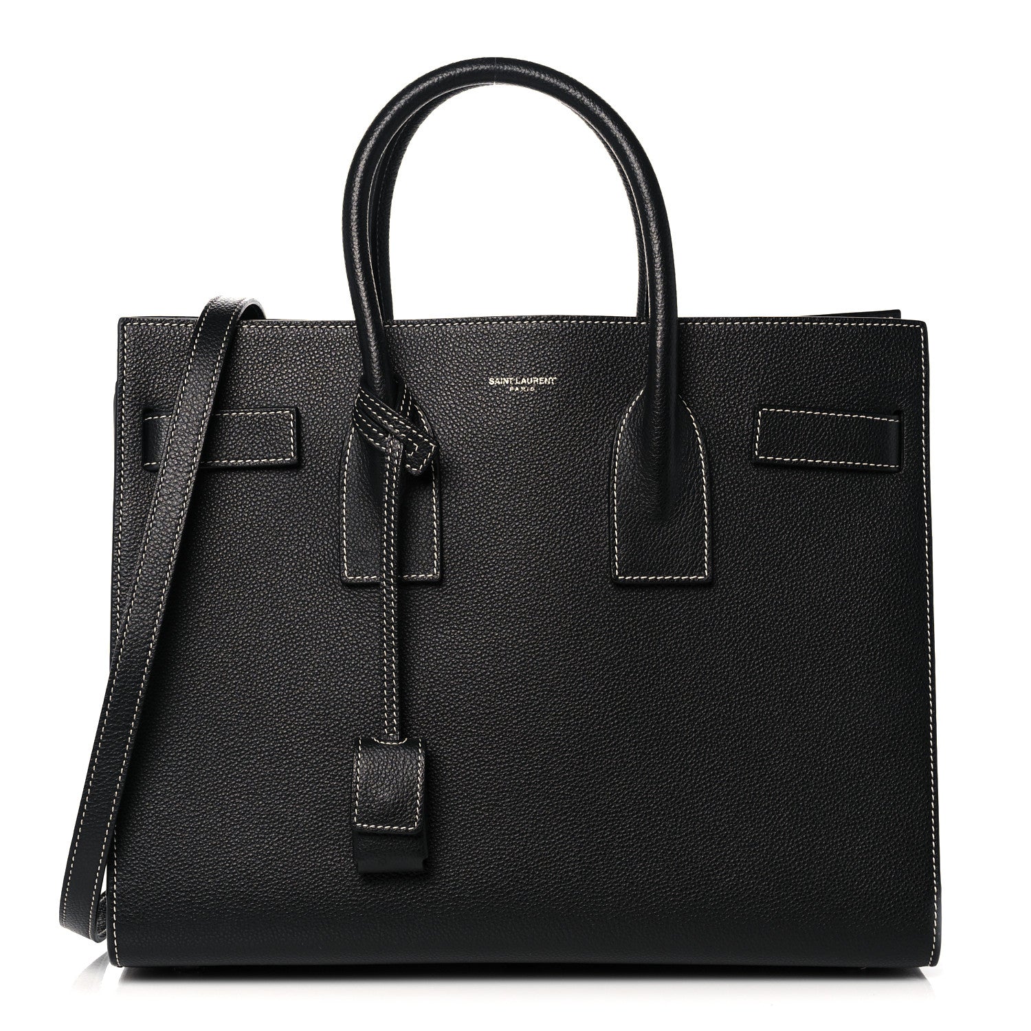 Saint Laurent Grained Calfskin Topstitch Small Sac De Jour Black Porcelain 1 of 14