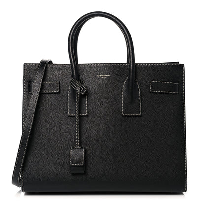 Saint Laurent Grained Calfskin Topstitch Small Sac De Jour Black Porcelain 1 of 14