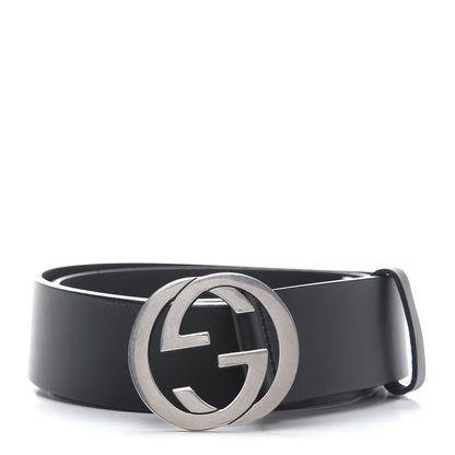 Gucci Selleria Calfskin Nickel Interlocking G 37mm Belt 85 34 Black 1 of 6