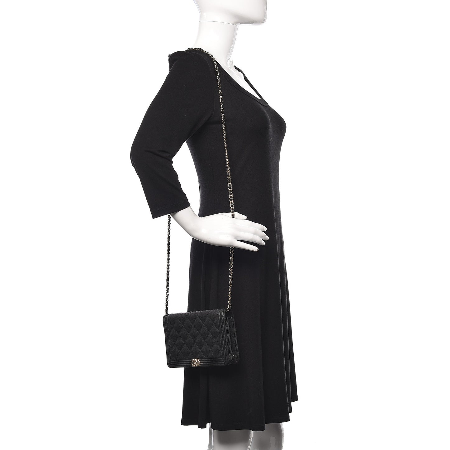 Caviar Quilted Boy Wallet On Chain WOC Black