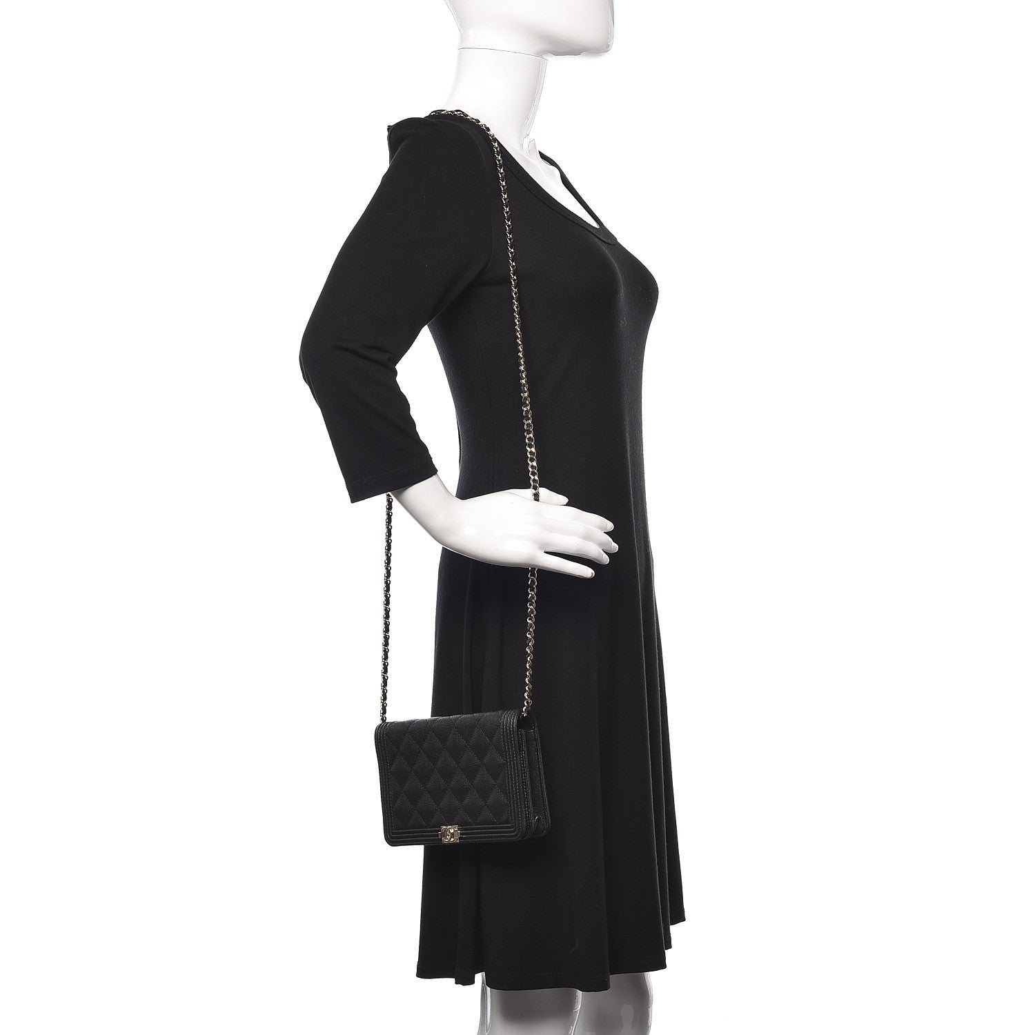 Chanel Caviar Quilted Boy Wallet On Chain WOC Black 2 of 12