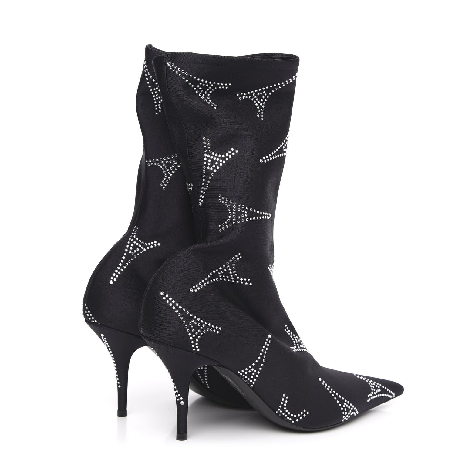 Balenciaga Spandex Crystal Eiffel Tower Print Extreme Pointed Toe Knife Ankle Boots 39.5 Black 3 of 6