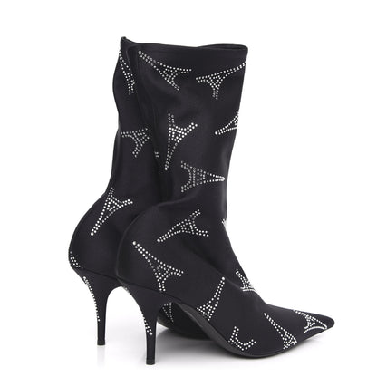 Balenciaga Spandex Crystal Eiffel Tower Print Extreme Pointed Toe Knife Ankle Boots 39.5 Black 3 of 6