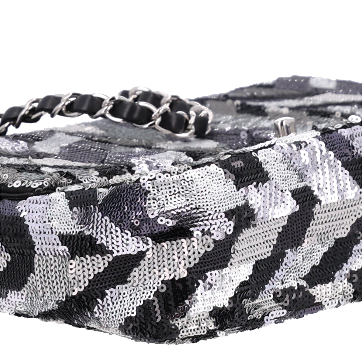 Chanel Sequin Medium Single Flap Silver Black 10 of 11