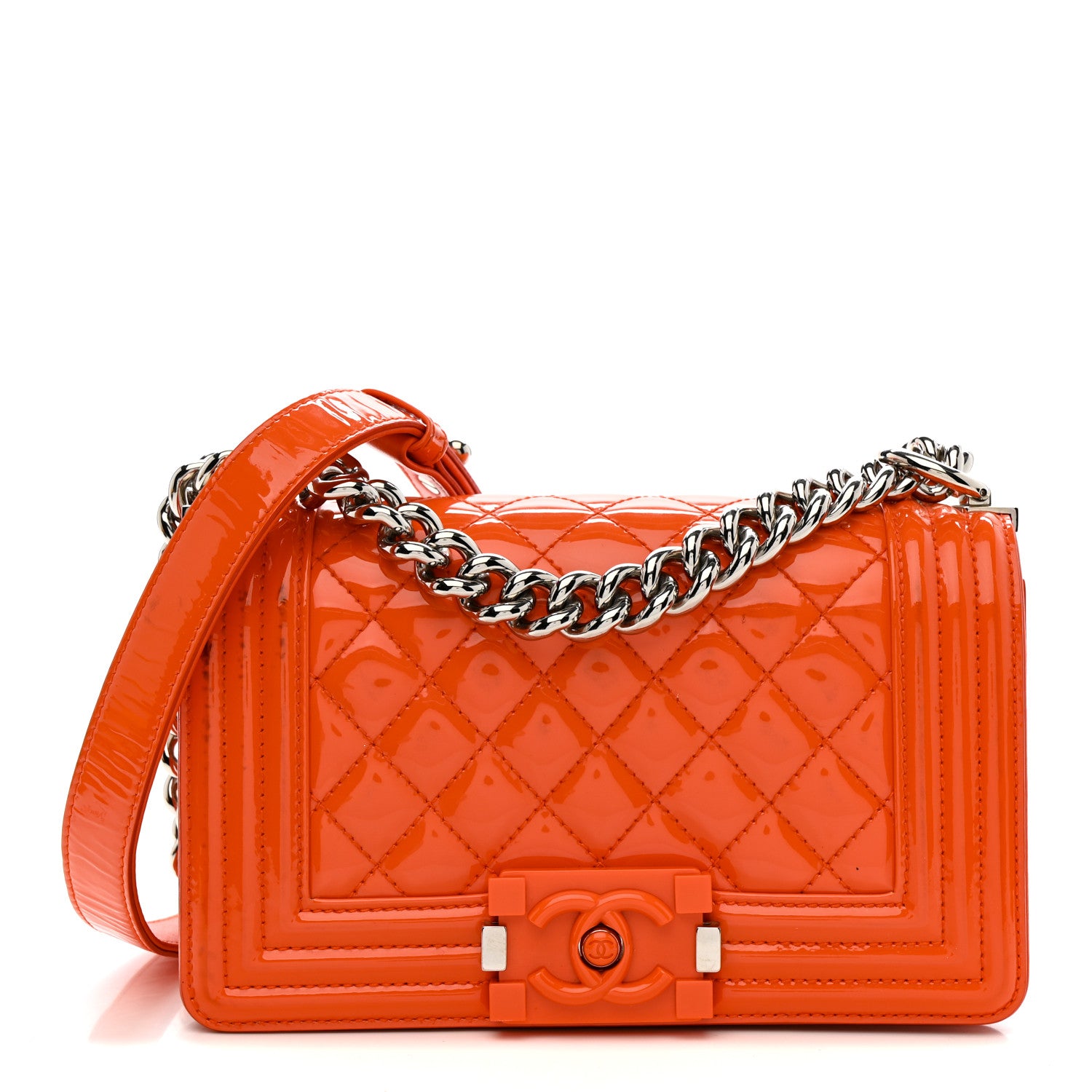 Chanel Patent Calfskin Quilted Small Plexiglass Boy Flap Orange 1 of 13