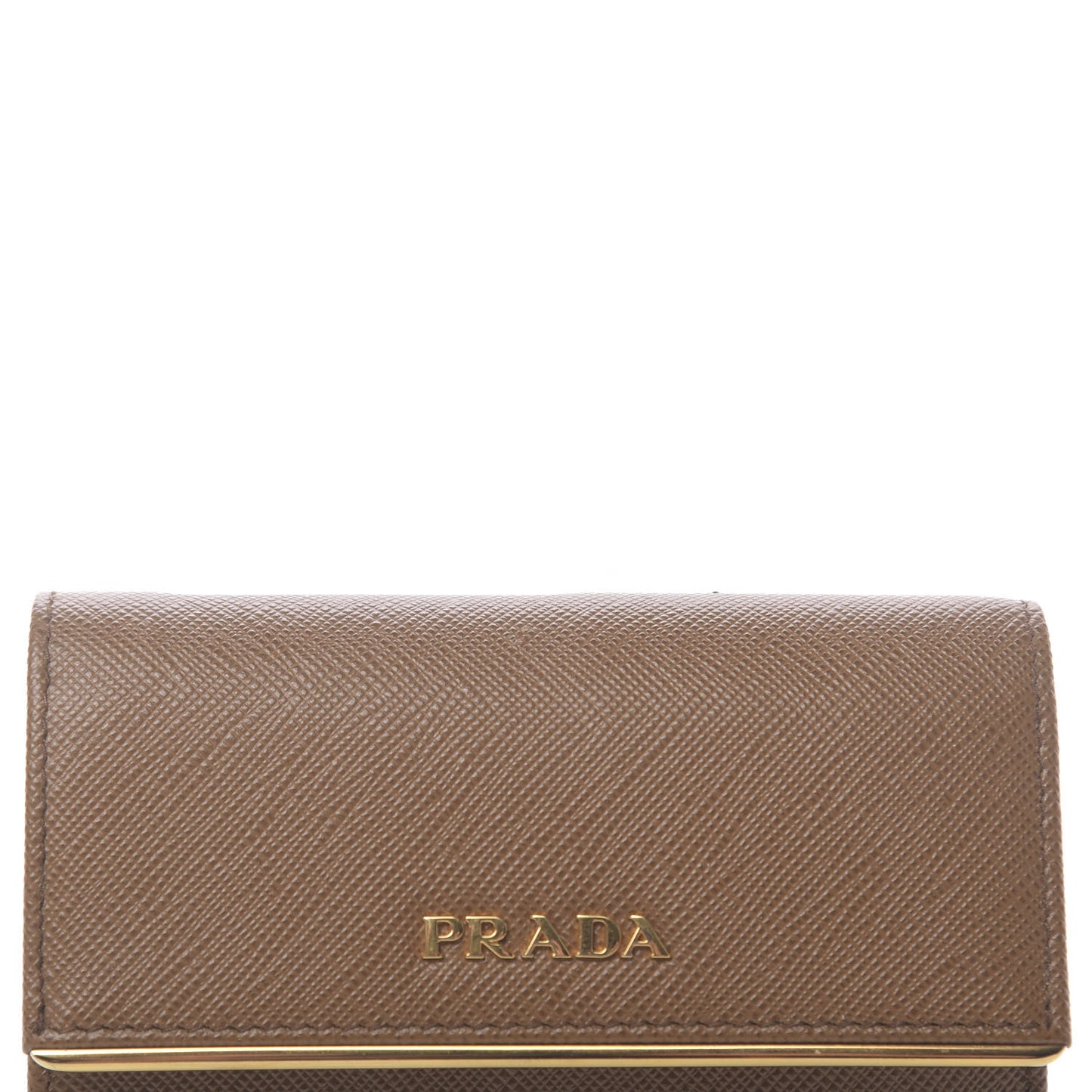 Saffiano Compact Metal Bar Flap Wallet Caramel