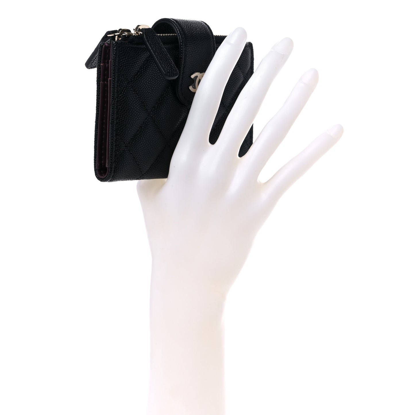 Caviar Quilted Compact Zipped Pocket Wallet Black