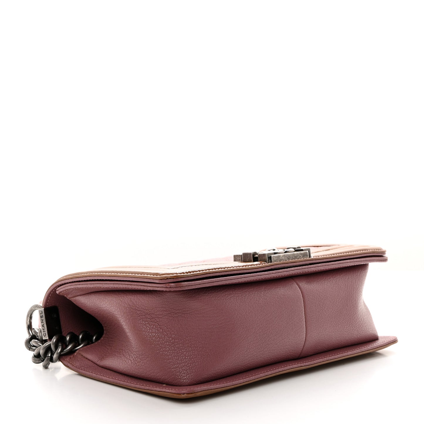 Goatskin Quilted Patent Medium Duo Boy Flap Pink Tan