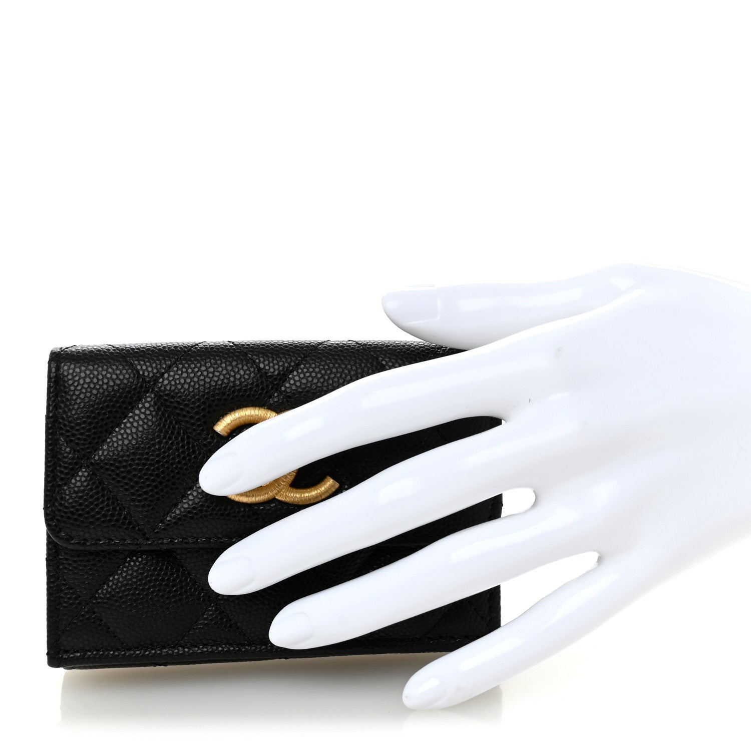 Chanel Caviar Quilted Textured CC Tri-Fold Flap Wallet Black 2 of 10