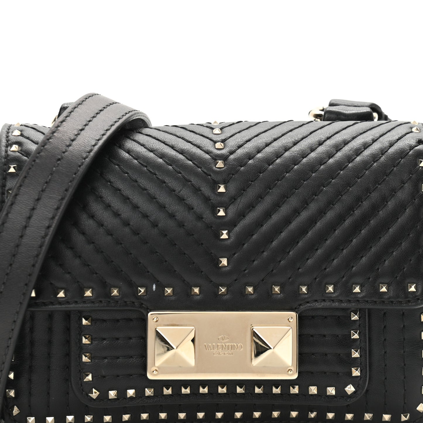 Lambskin ZiggyStud Rockstud Convertible Crossbody Belt Bag Black