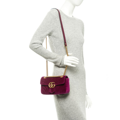 Gucci Velvet Matelasse Mini GG Marmont Shoulder Bag Fuchsia Violet Cyclamen 2 of 7