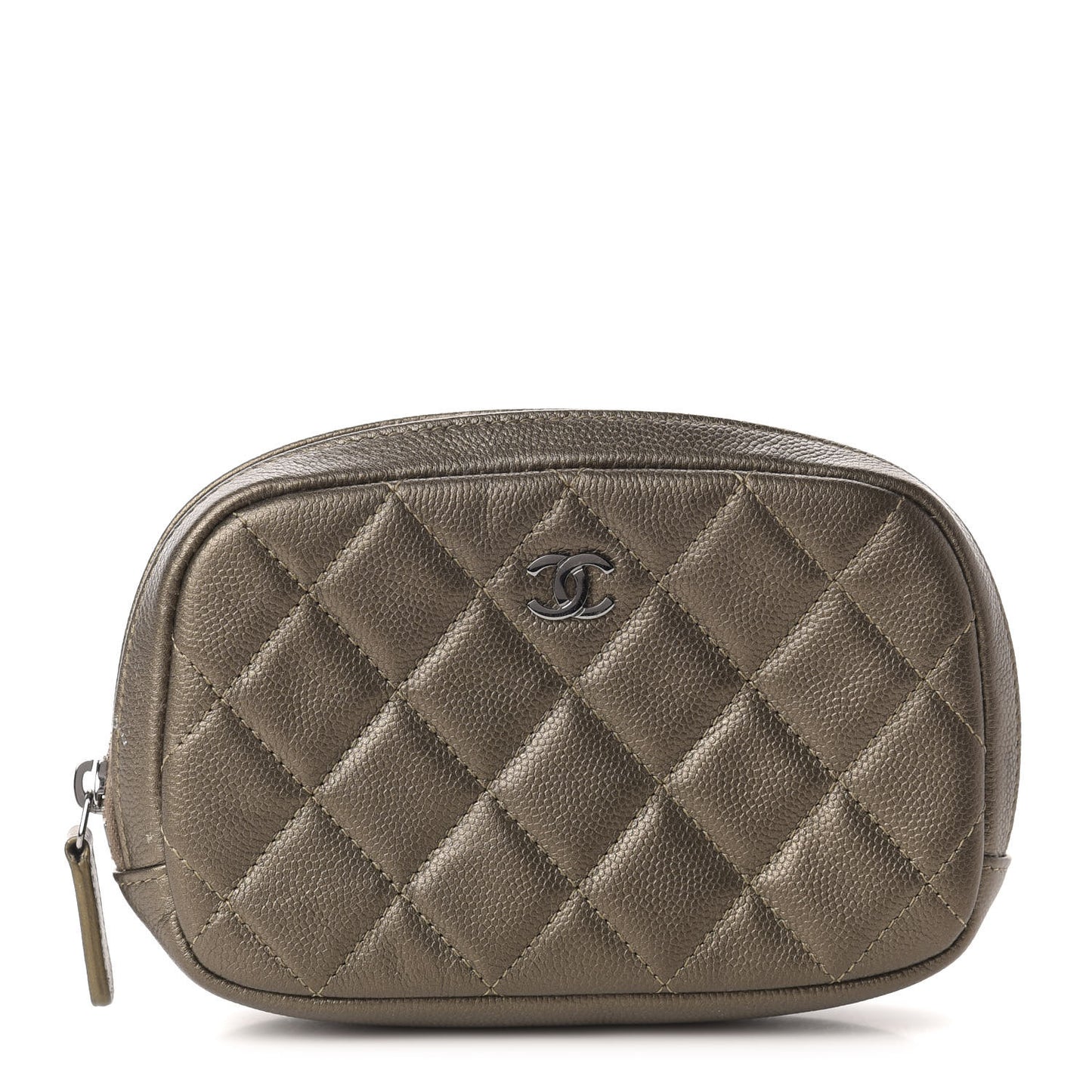 Metallic Caviar Quilted Small Curvy Pouch Cosmetic Case Bronze