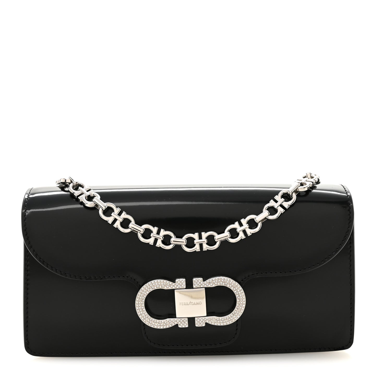 Calfskin Crystal Double Gancini Mini Bag Black