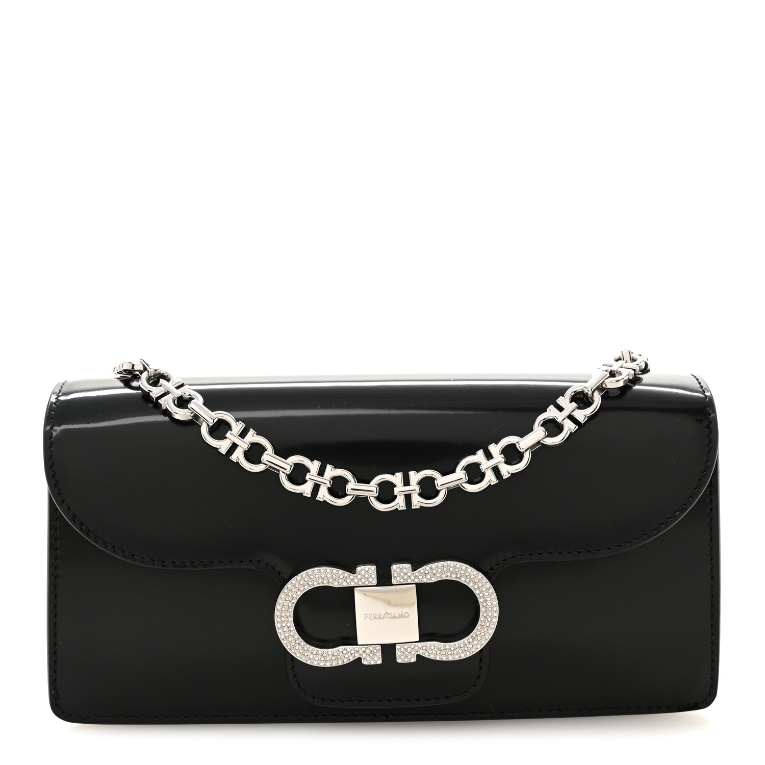 Salvatore Ferragamo Calfskin Crystal Double Gancini Mini Bag Black 1 of 9