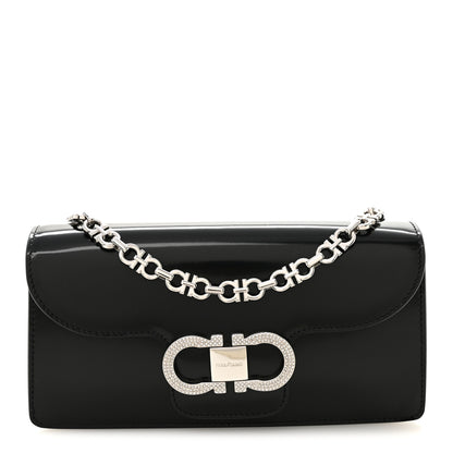 Salvatore Ferragamo Calfskin Crystal Double Gancini Mini Bag Black 1 of 9