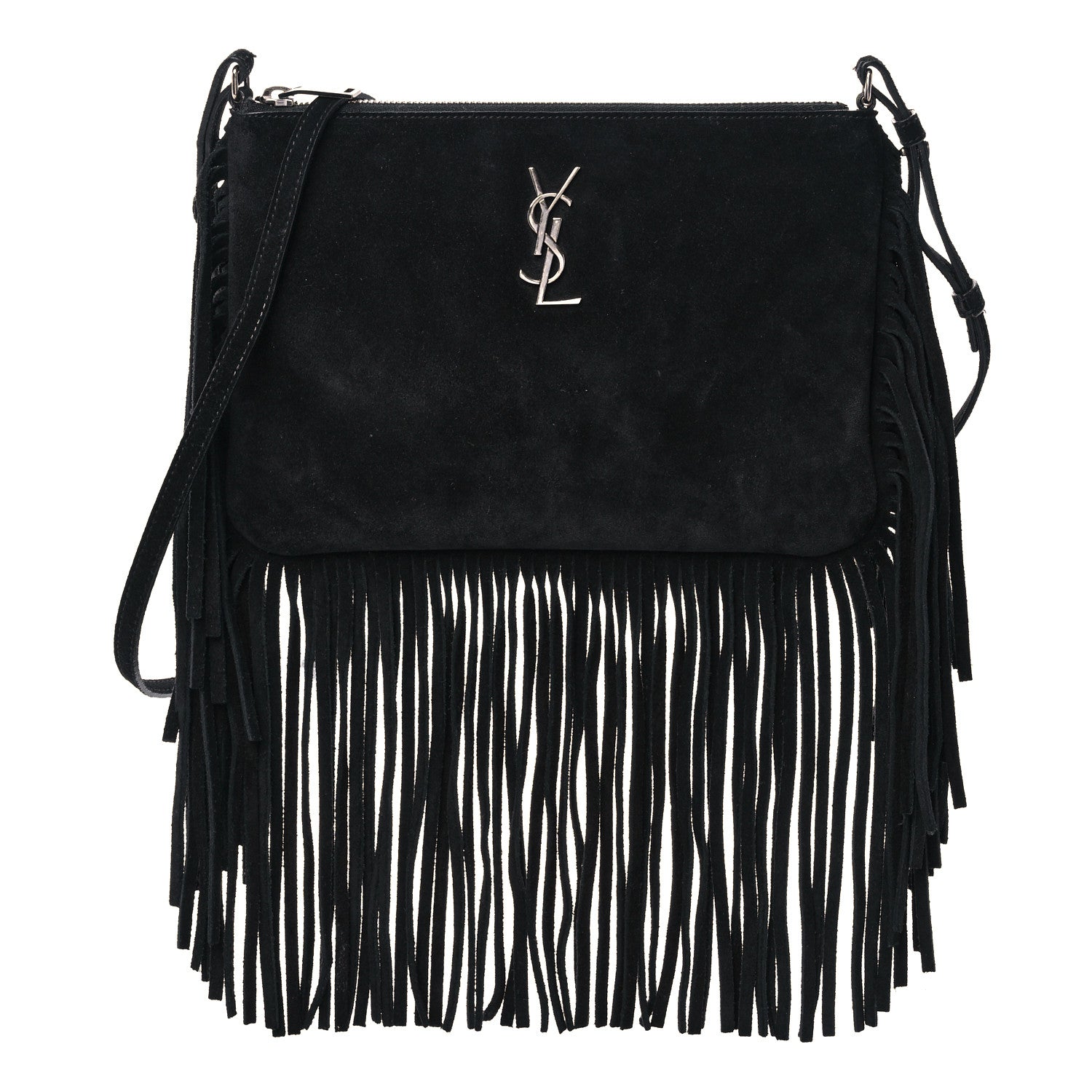 Saint Laurent Suede Calfskin Small Fringe Crossbody Bag Black 1 of 13