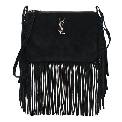 Saint Laurent Suede Calfskin Small Fringe Crossbody Bag Black 1 of 13
