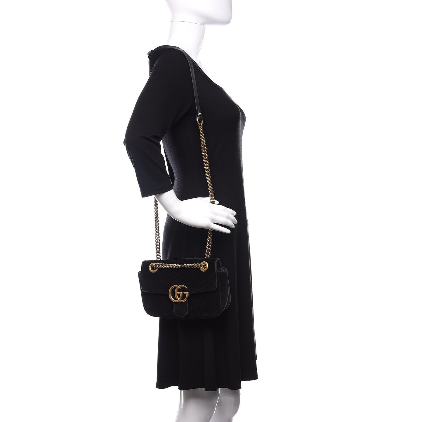 Velvet Matelasse Mini GG Marmont Shoulder Bag Black