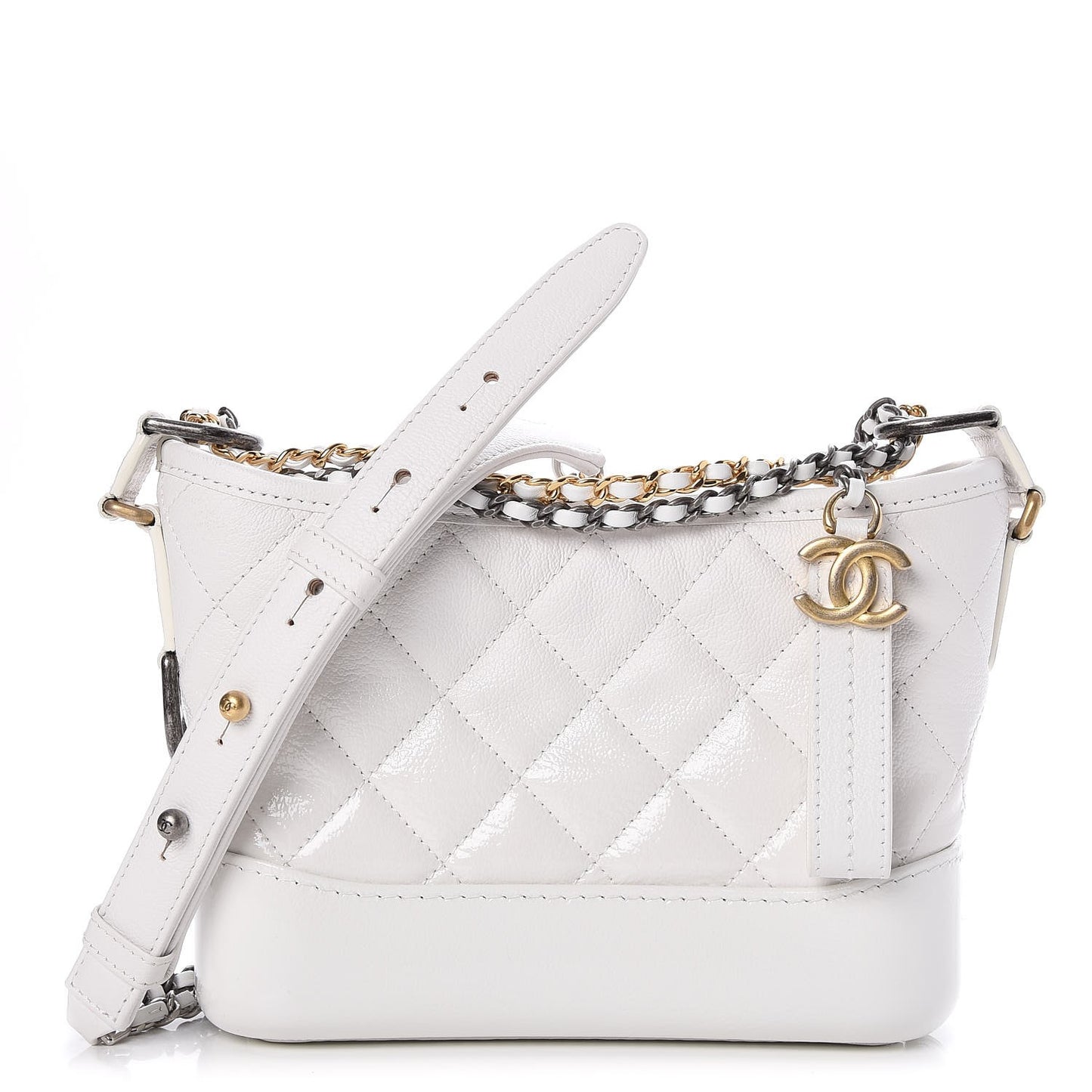 Patent Goatskin Quilted Small Gabrielle Hobo White
