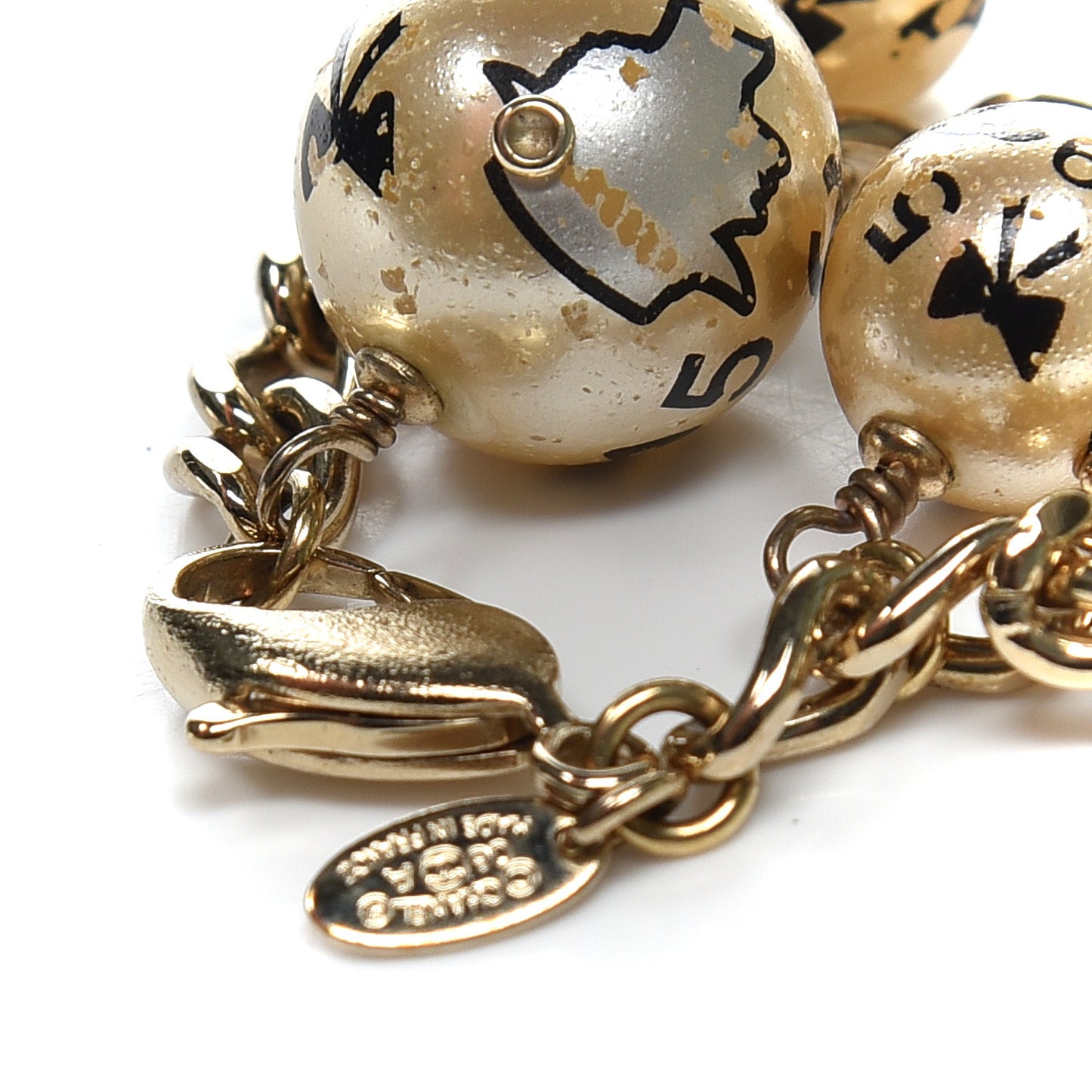 Painted Pearl CC Coco Bracelet Black Gold