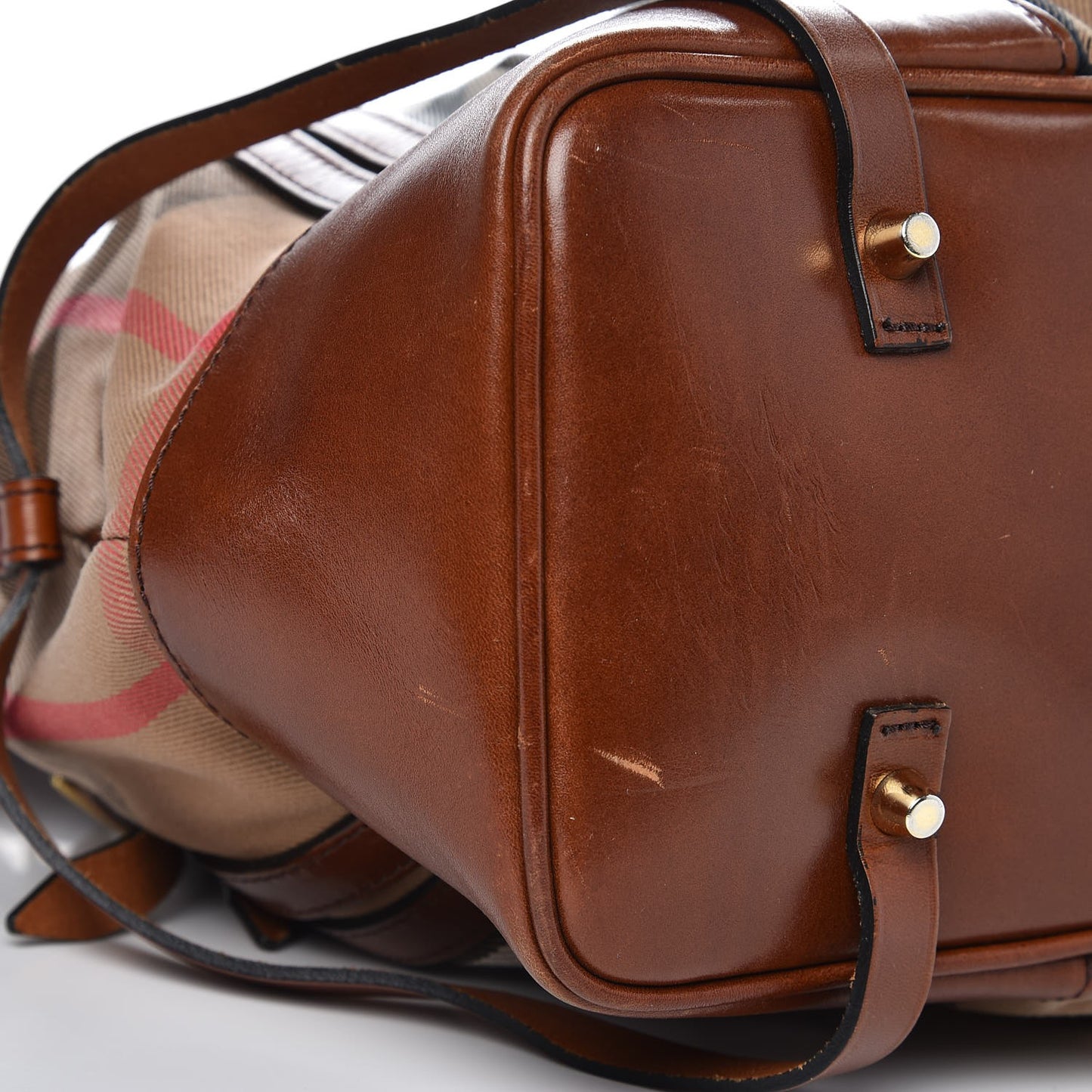 House Check Bridle Calfskin Medium Whipstitch Tote Dark Tan