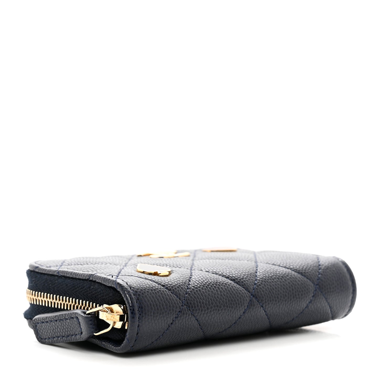 Caviar Enamel Coco Casino Quilted Zip Coin Purse Navy Blue
