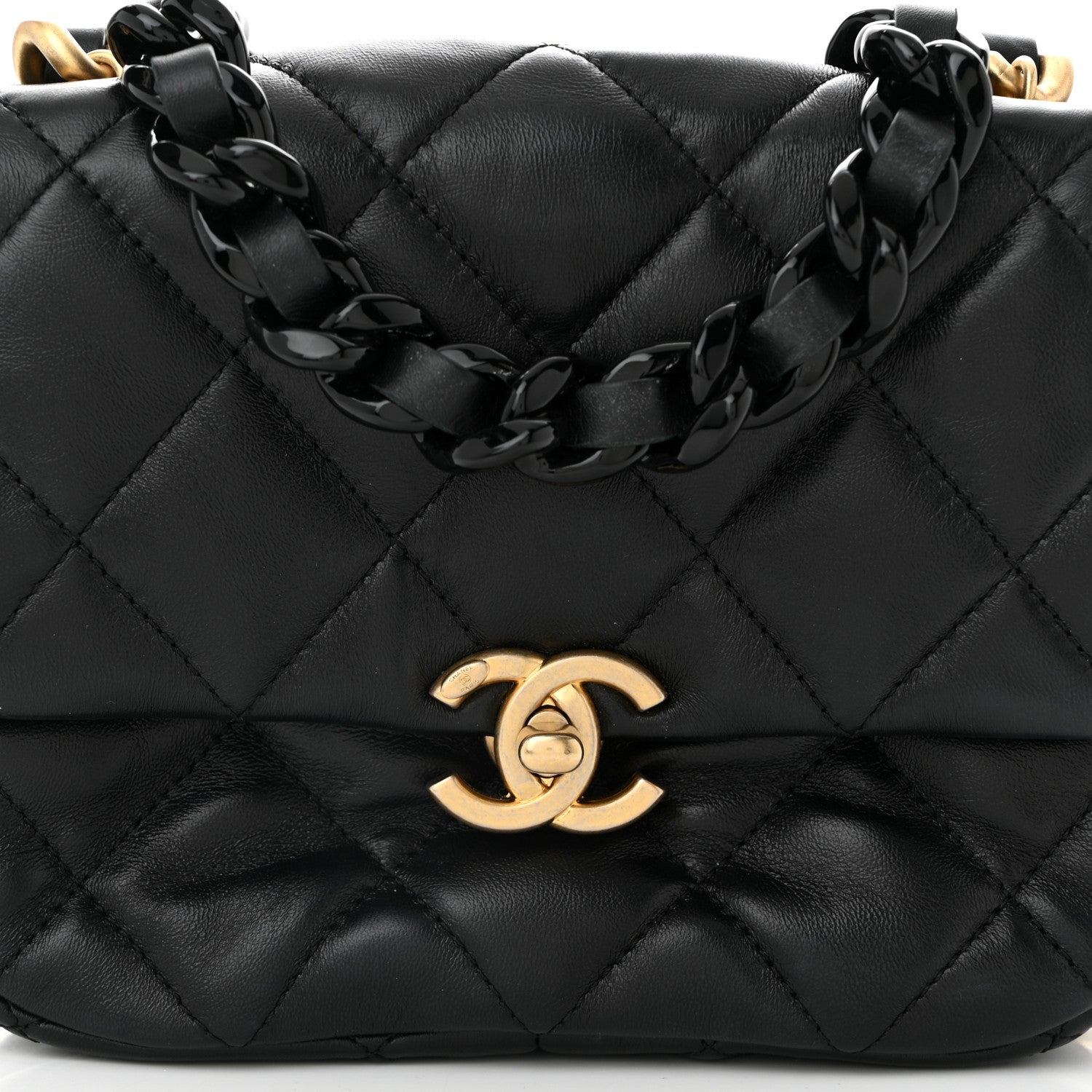 Chanel Lambskin Quilted Mini Lacquered Chain Flap Black 8 of 11