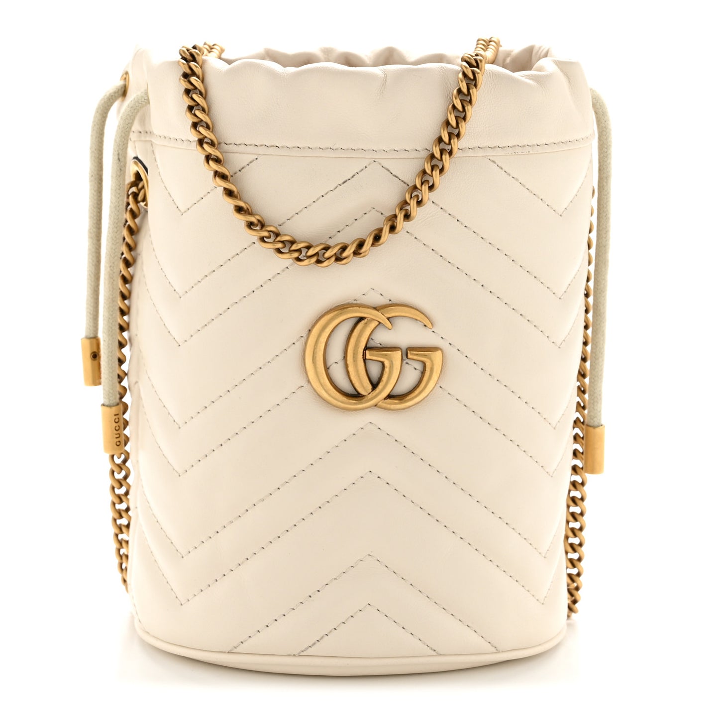 Calfskin Matelasse Mini GG Marmont 2.0 Bucket Bag White