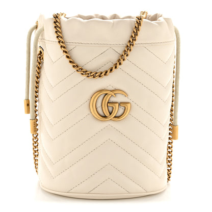 Gucci Calfskin Matelasse Mini GG Marmont 2.0 Bucket Bag White 1 of 13