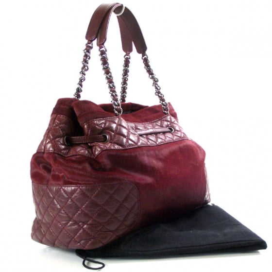 Chanel Calf Hair Quilted Drawstring Tote Burgundy 3 of 11