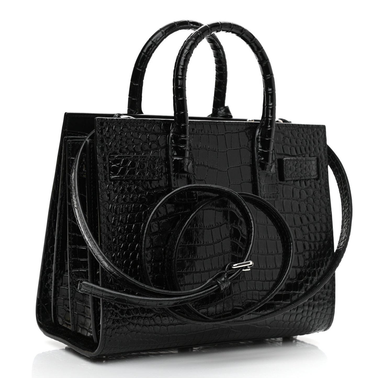Calfskin Crocodile Embossed Nano Sac De Jour Black