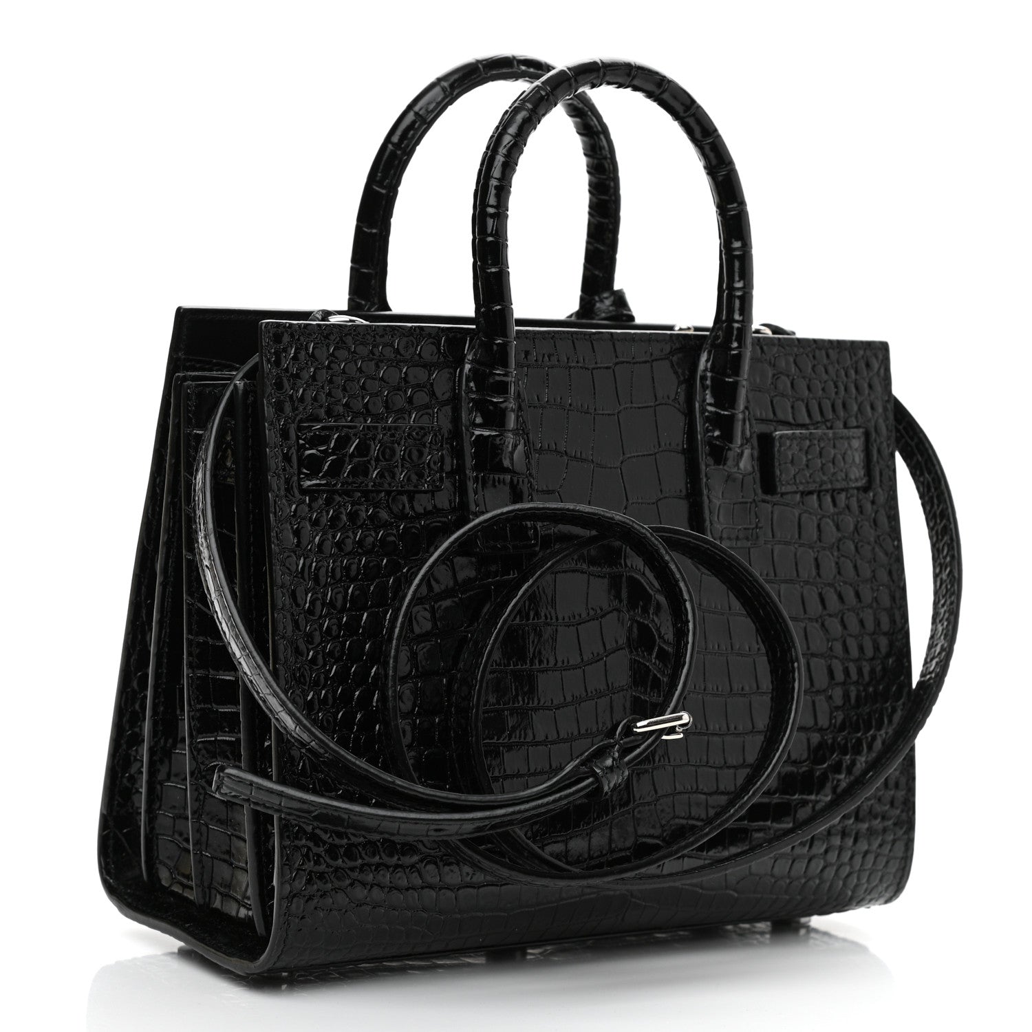 Saint Laurent Calfskin Crocodile Embossed Nano Sac De Jour Black 3 of 11