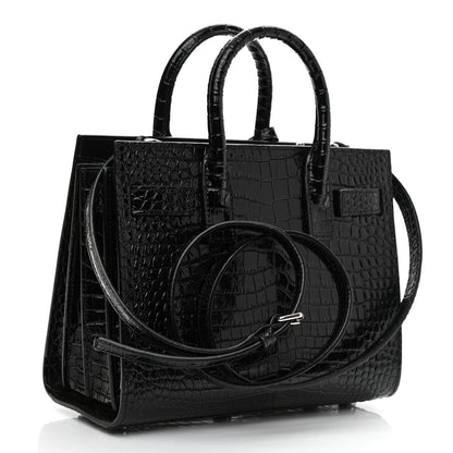 Saint Laurent Calfskin Crocodile Embossed Nano Sac De Jour Black 3 of 11