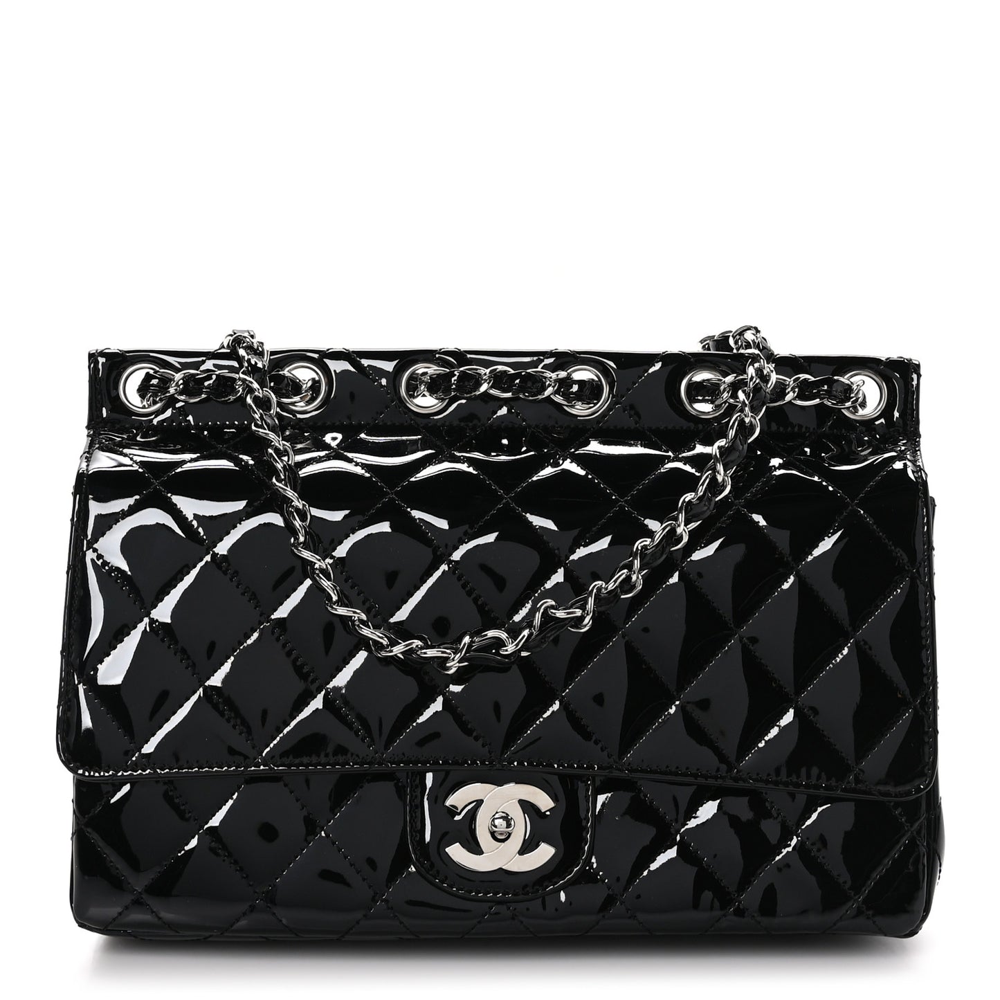 Patent Quilted Jumbo Diagonal CC Flap Black